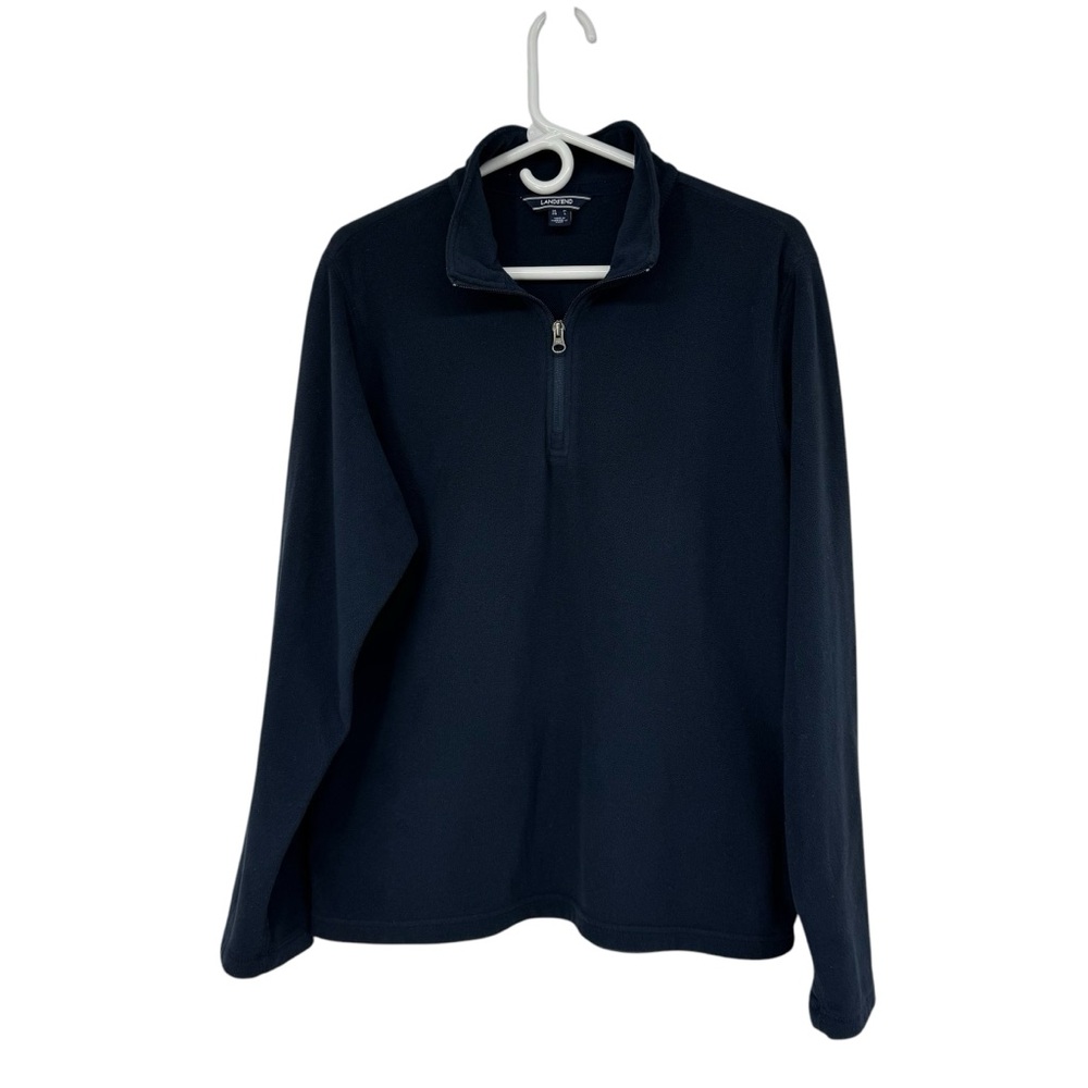 *Men’s Land’s End Size Medium Navy Blue 1/4 Zip Polyester Fleece Pullover